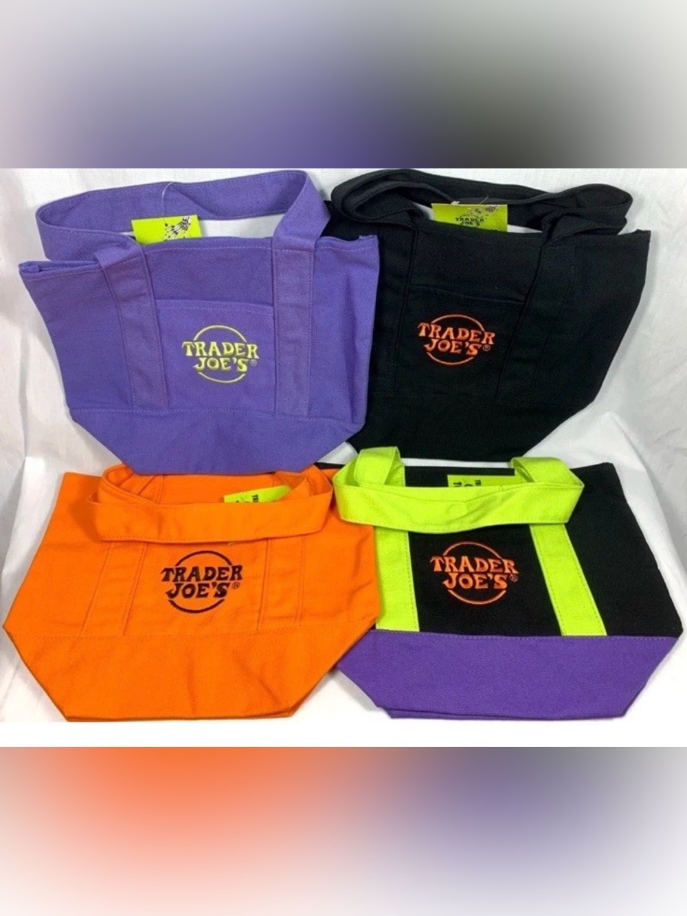 NWT Trader Joe's Halloween Trick-or-Treat Mini Tote Bags Set of 4 All Colors